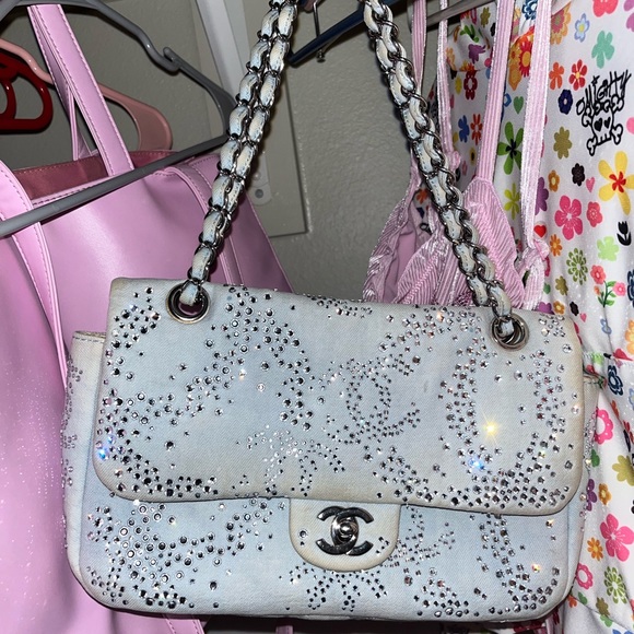 Chanel Baby Blue Quilted Denim and Swarovski Crystal Embroidered Medium Flap Bag - Picture 8 of 13